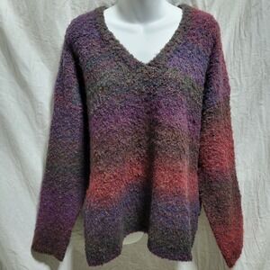 Natural Life Multicolor Ombre Fuzzy Textured V-Neck Cozy Sweater Size Large NWT